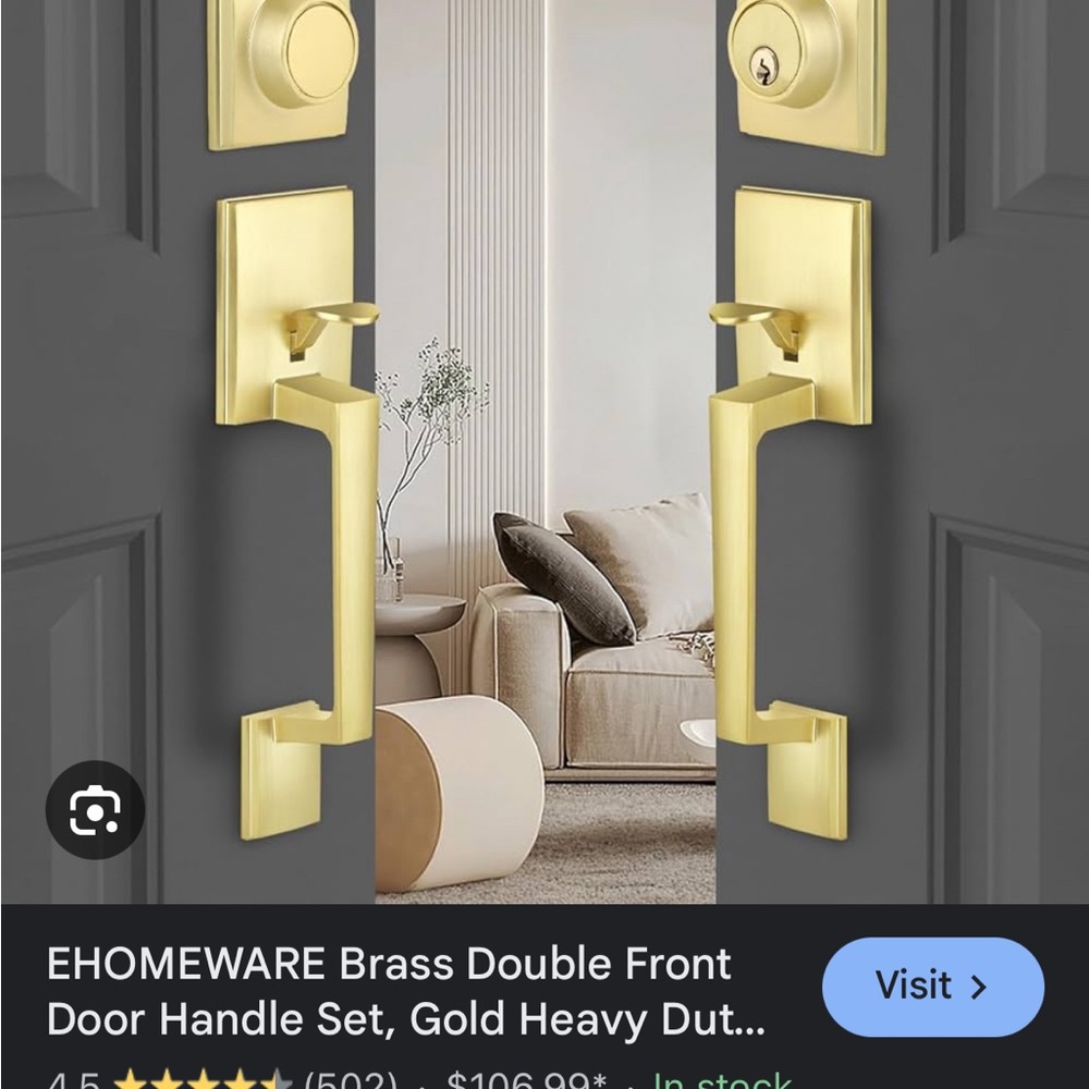 Brass Double Front Door Handle Set,